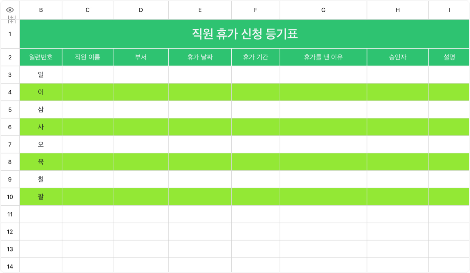 직원 휴가 신청 등기표